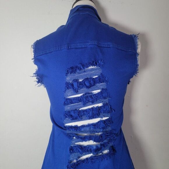 Aroma Womens Dark Blue Distressed Collared Button Front Jean Denim Dress Small - Picture 3 of 10